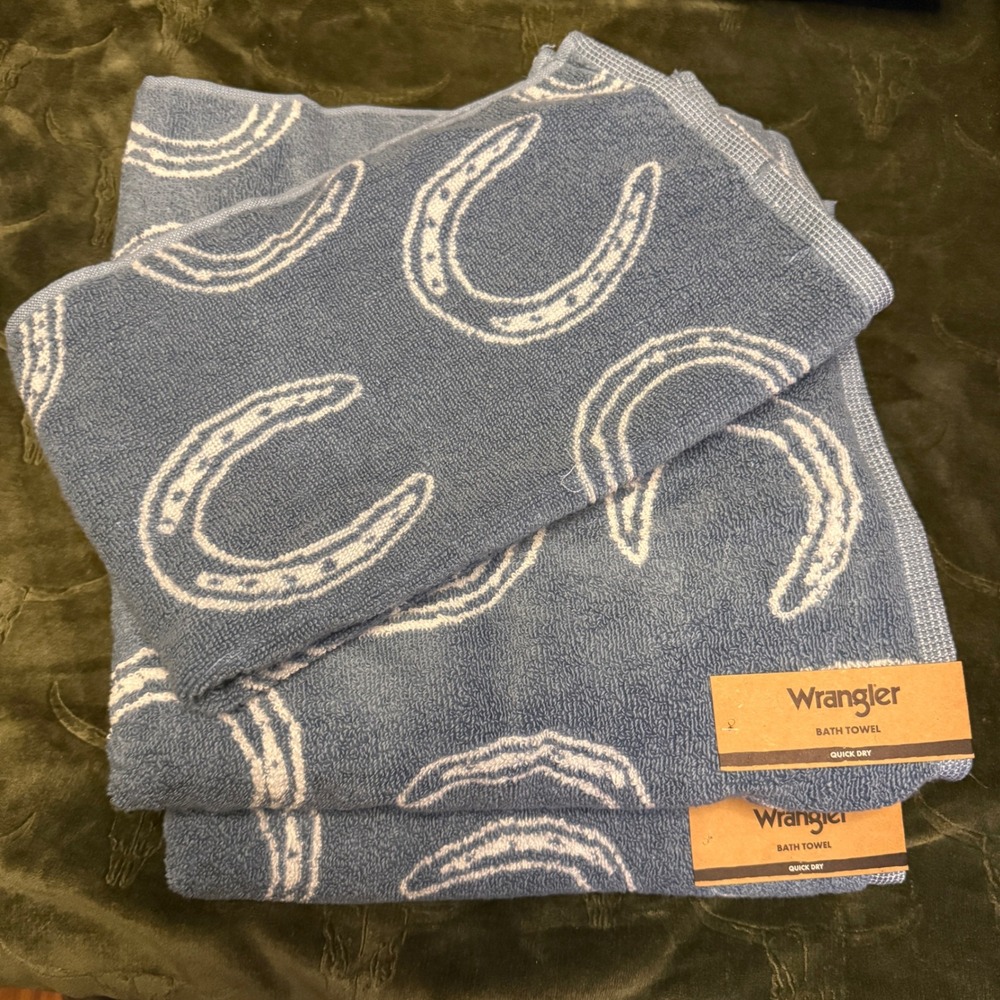 Wrangler Bath Towel Set Unisex OS Blue New Horseshoe Western Cowboy Quick Dry